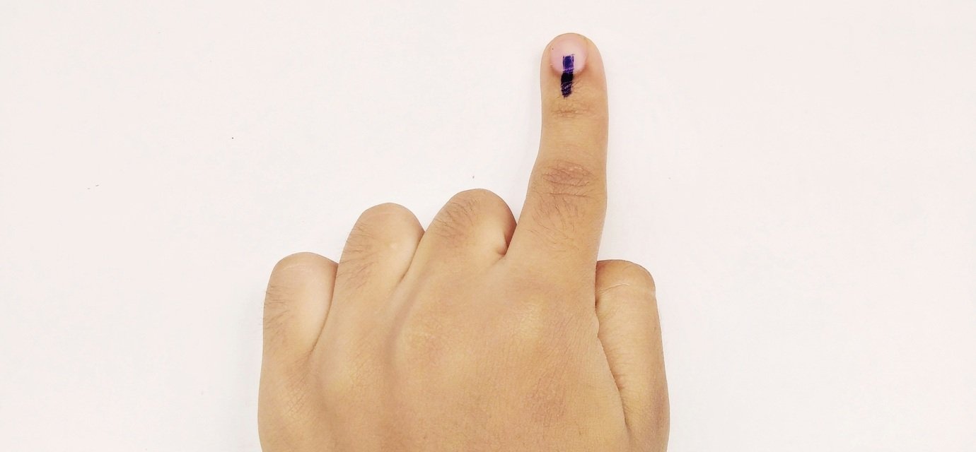 Representative image of a voter showing indelible ink on a finger